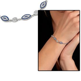 Beyaz Zirkon Taşlı Oval Tasarım 925 Ayar Kadın Gümüş Bileklik