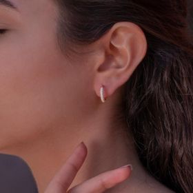 Beyaz Zirkon Taşlı Rose Kaplamalı 925 Ayar Gümüş Halka Küpe