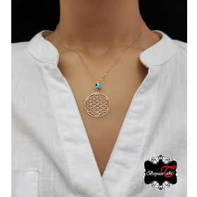 Beyazıttak Yaşam Çiçeği Nazar Boncuklu Rose Kaplama 925 Ayar Gümüş Kolye