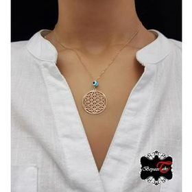 Beyazıttak Yaşam Çiçeği Nazar Boncuklu Rose Kaplama 925 Ayar Gümüş Kolye