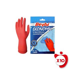 Beybi 9-9.5 Beden Kırmızı 10 Paket Ekonomik Ev İşleri ve Bulaşık Eldiveni