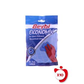 Beybi 9-9.5 Beden Kırmızı 10 Paket Ekonomik Ev İşleri ve Bulaşık Eldiveni