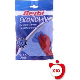 Beybi 9-9.5 Beden Kırmızı 10 Paket Ekonomik Ev İşleri ve Bulaşık Eldiveni