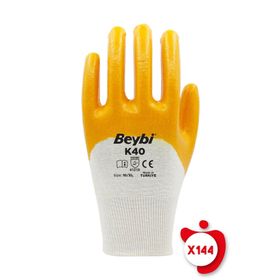 Beybi Beybi K40 Sarı 10 Beden 144 Çift Nitril Kaplı Pamuk ve Polyester Örgü İş Eldiveni