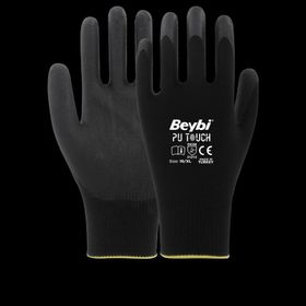 Beybi EN388 3121X 7 Beden 12'li Paket Poliüretan Kaplı Pu Touch Siyah Montaj Eldiven