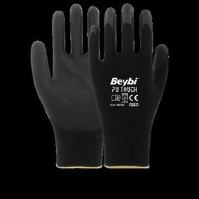 Beybi EN388 3121X 7 Beden 12'li Paket Poliüretan Kaplı Pu Touch Siyah Montaj Eldiven