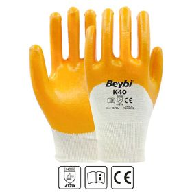 Beybi K40 No 10 288 Çift Nitril Kaplı Pamuk ve Polyester Örgü Eldiven