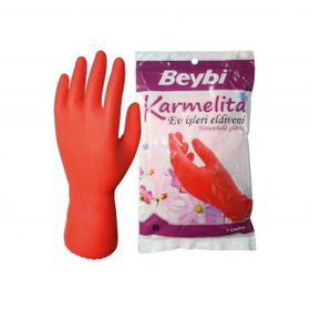 Beybi Karmelita 8.5 Numara 25'li Paket Gıdaya Uygundur Kaymayı Önleyici Pütürlü Bulaşık Eldiveni
