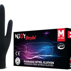 Beybi L 100 Adet Pudrasız Siyah Nitril Medikal Muayene Eldiveni