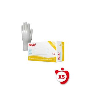 Beybi L Beden Beyaz 100'lü 5 Paket Pudrasız Lateks Muayene Eldiveni