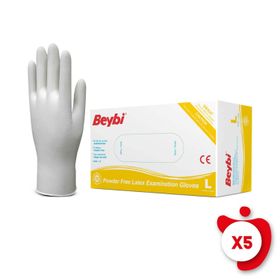 Beybi L Beden Beyaz 100'lü 5 Paket Pudrasız Lateks Muayene Eldiveni