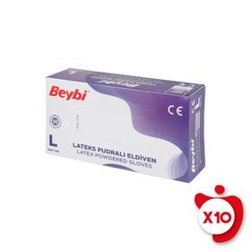 Beybi Lateks 100 Adet 10 Kutu Pudralı Large Eldiven