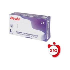 Beybi Lateks 100 Adet 10 Kutu Pudralı Large Eldiven