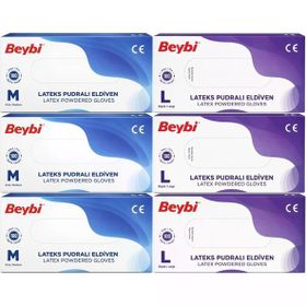 Beybi Lateks Pudralı Medium-Large Karma 600'lü Muayene Eldiveni