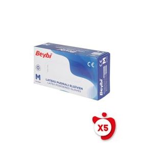 Beybi M Beden Beyaz 100'lü 5 Paket Pudralı Lateks Eldiven