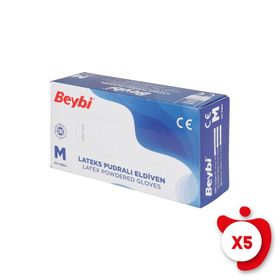 Beybi M Beden Beyaz 100'lü 5 Paket Pudralı Lateks Eldiven