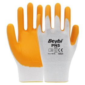Beybi Nitril Pmk Pn5 EN388 3121X Beyaz Sarı Örme Polyoster Nitril 10 Beden 12'li Paket Eldiven