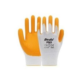 Beybi Nitril Pmk Pn5 EN388 3121X Beyaz Sarı Örme Polyoster Nitril 10 Beden 12'li Paket Eldiven