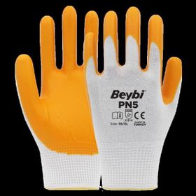 Beybi Nitril Pmk Pn5 EN388 3121X Beyaz Sarı Örme Polyoster Nitril 10 Beden 12'li Paket Eldiven