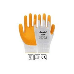 Beybi Nitril Pmk Pn5 EN388 3121X Beyaz Sarı Örme Polyoster Nitril 9 Beden 12'li Paket Eldiven