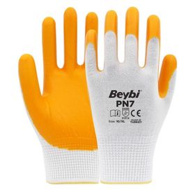 Beybi Nitril Poly PN7 9 Beyaz Sarı 12 Adet Eldiven