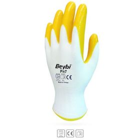 Beybi Nitril Poly PN7 9 Beyaz Sarı 12 Adet Eldiven