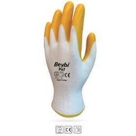 Beybi Nitril Poly PN7 9 Beyaz Sarı 12 Adet Eldiven