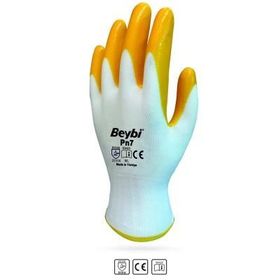 Beybi Nitril Poly PN7 9 Beyaz Sarı 12 Adet Eldiven