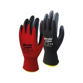 Beybi Nitril Poly PNzebra EN388 3131X 9 Beden Kırmızı Siyah Eldiven 12'li Paket Eldiven