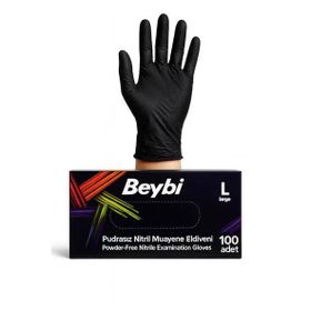 Beybi Nitril Pudrasız Large Siyah 100'lü Muayene Eldiveni