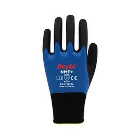 Beybi NMF+ Mavi 10 Beden 12 Çift Tam Kaplı Mikro Köpük Nitril Kaplı Polyester Örgü Eldiven