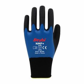 Beybi NMF+ Mavi 10 Beden 12 Çift Tam Kaplı Mikro Köpük Nitril Kaplı Polyester Örgü Eldiven