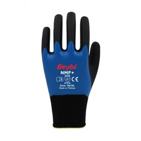 Beybi NMF+ Mavi 10 Beden 12 Çift Tam Kaplı Mikro Köpük Nitril Kaplı Polyester Örgü Eldiven