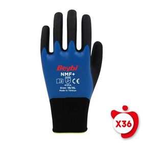 Beybi NMF+ Mavi 8 Beden 36 Çift Tam Kaplı Mikro Köpük Nitril Kaplı Polyester Örgü Eldiven