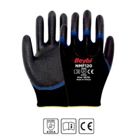 Beybi NMF120 12'li Mikro Köpük 1-2 Nitril Kaplı Polyester Örgü Eldiven