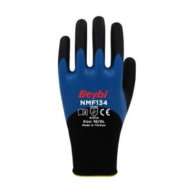 Beybi NMF134 Mavi 10 Beden 12 Çift Mikro Köpük Nitril Kaplı Polyester Örgü Eldiven