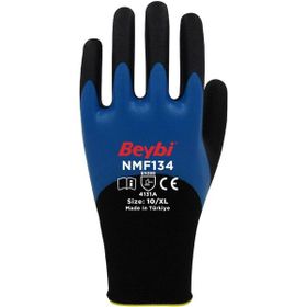 Beybi NMF134 Mavi 8 Beden 12 Çift Mikro Köpük Nitril Kaplı Polyester Örgü Eldiven