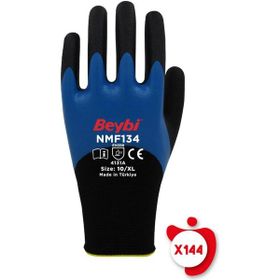 Beybi NMF134 Mavi 8 Beden 144 Çift Mikro Köpük Nitril Kaplı Polyester Örgü Eldiven