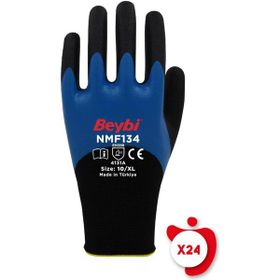 Beybi NMF134 Mavi 9 Beden 24 Çift Mikro Köpük Nitril Kaplı Polyester Örgü Eldiven