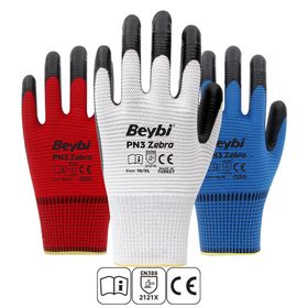 Beybi NO: 9 Kırmızı Siyah PN3 Zebra Polyester Örme Nitril Eldiven Koli