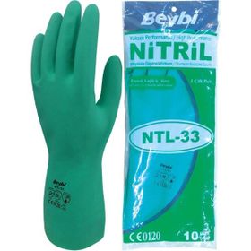 Beybi NTL-33 Yeşil 10 Beden Kimyasal Koruyucu Nitril İş Eldiveni