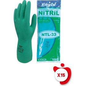 Beybi NTL-33 Yeşil Kimyasal Koruyucu Nitril 10 Beden 15 Paket İş Eldiveni