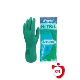 Beybi NTL-33 Yeşil Kimyasal Koruyucu Nitril 10 Beden 15 Paket İş Eldiveni