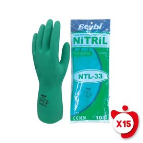 Beybi NTL-33 Yeşil Kimyasal Koruyucu Nitril 10 Beden 15 Paket İş Eldiveni