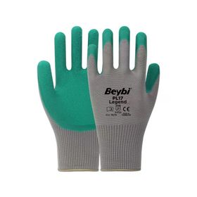 Beybi PL17 10 Beden Gri-Yeşil 12'li Paket Legend Polyester Örme Lateks Eldiven
