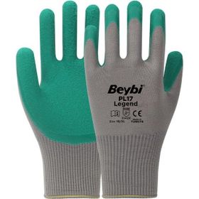 Beybi PL17 10 Beden Gri-Yeşil 12'li Paket Legend Polyester Örme Lateks Eldiven