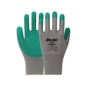 Beybi PL17 10 Beden Gri-Yeşil 12'li Paket Legend Polyester Örme Lateks Eldiven