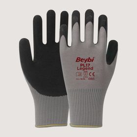 Beybi PL17 9 Beden Gri Siyah 12'li Paket Legend Polyester Örme Lateks Eldiven