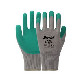 Beybi PL17 9 Beden Gri-Yeşil 12'li Paket Legend Polyester Örme Lateks Eldiven