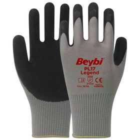 Beybi PL17 Legend No: 9 Koli 288 Çift Siyah Polyester Örme Lateks Eldiven